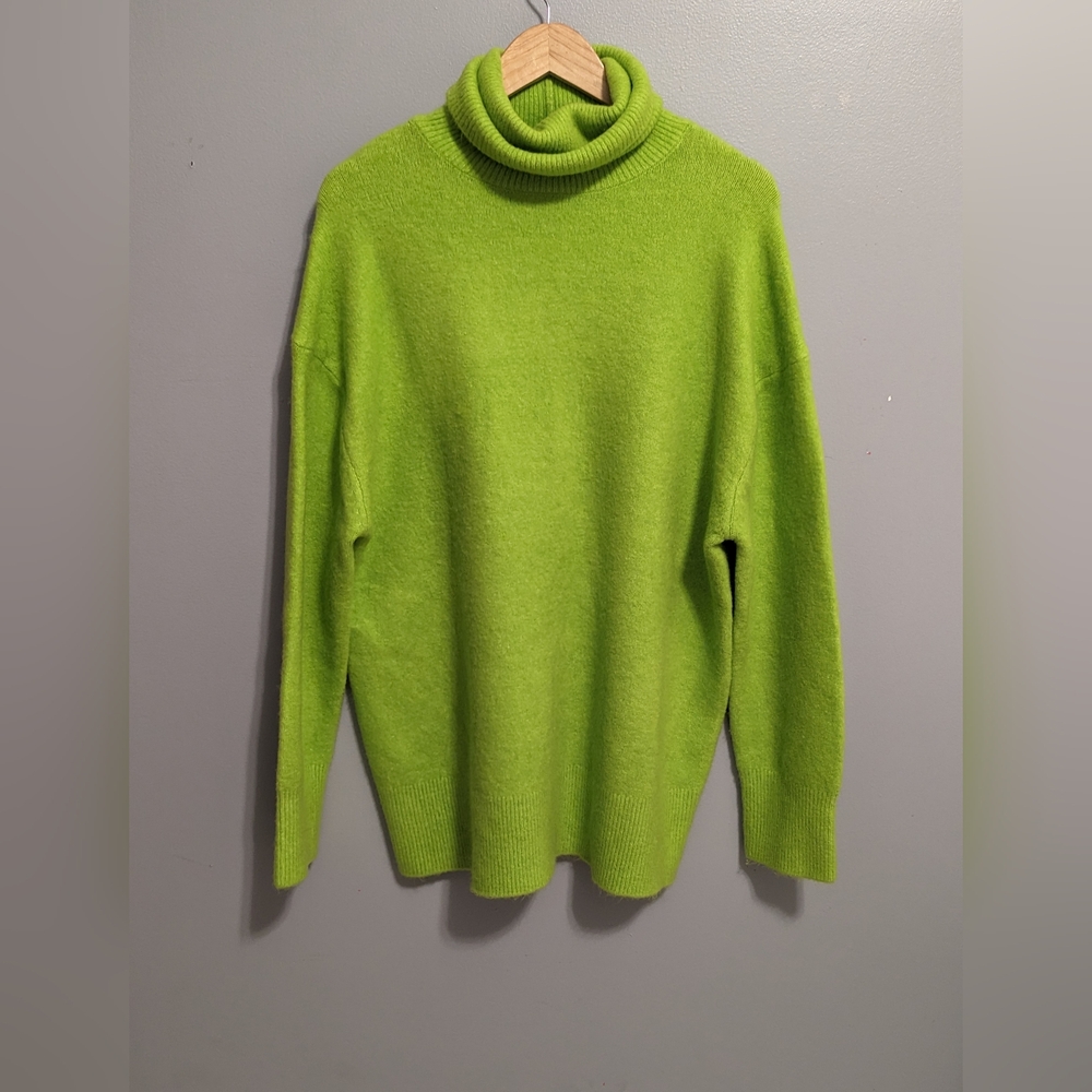 Zara Vibrant Lime Cowl Neck Oversized Sweater Size SMALL